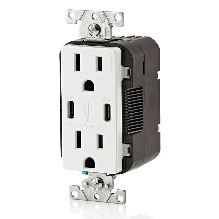 Leviton 30W USB Dual Type C/C Non-PD Wall Outlet Charger With 15A Tamper-Resistant Outlet White (T5637-W)