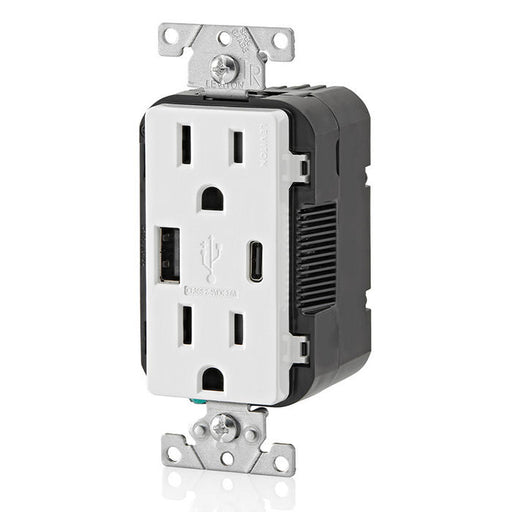 Leviton 18W USB Dual Type A/C 3.6A Wall Outlet Charger With 15A Tamper-Resistant Outlet White (T5638-20W)