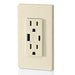 Leviton 15A 125V Decora Tamper-Resistant Outlet NEMA 5-15R 18W Type A/C USB Chargers Grounding Side Wired/Back Wired Light Almond (T5638-T)