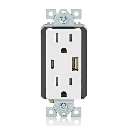 Leviton 18W USB Dual Type A/C 3.6A Wall Outlet Charger With 15A Tamper-Resistant Outlet White (T5638-W)