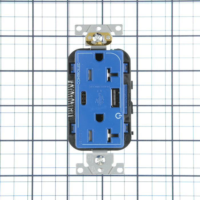 Leviton 20A Marked Controlled USB AC Receptacle Blue (T5833-2BU)