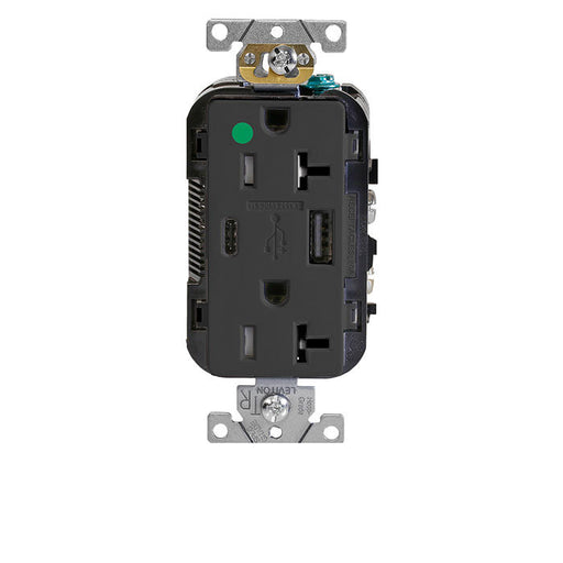 Leviton Decora Plus Duplex Receptacle Outlet Hospital Grade With One Type A/One Type C USP Port Black (T5833-HGE)