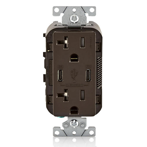 Leviton 30W USB Dual Type C/C Non-PD Wall Outlet Charger With 20A Tamper-Resistant Outlet Brown (T5837-B)