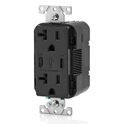 Leviton 30W USB Dual Type C/C Non-PD Wall Outlet Charger With 20A Tamper-Resistant Outlet Black (T5837-E)
