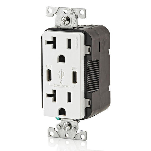 Leviton 30W USB Dual Type C/C Non-PD Wall Outlet Charger With 20A Tamper-Resistant Outlet White (T5837-W)