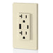 Leviton 20A 125V Decora Tamper-Resistant Outlet NEMA 5-20R 18W Type A/C USB Chargers Grounding Side Wired/Back Wired Light Almond (T5838-T)