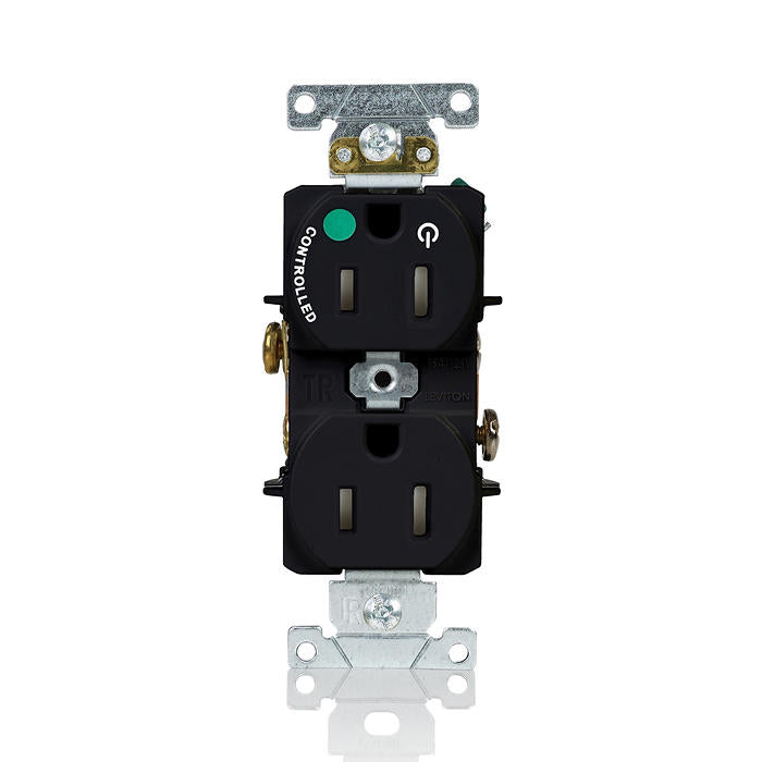 Leviton 15A 125V Duplex Receptacle/Outlet Hospital Grade Tamper-Resistant Single Marked Controlled NEMA 5-15R 2-Pole 3-Wire Self-Grounding Black (T8200-1PE)