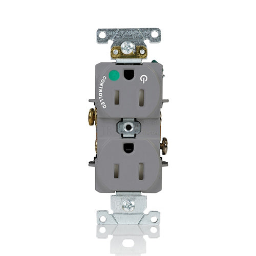 Leviton 15A 125V Duplex Receptacle/Outlet Hospital Grade Tamper-Resistant Single Marked Controlled NEMA 5-15R 2-Pole 3-Wire Self-Grounding Gray (T8200-1PG)