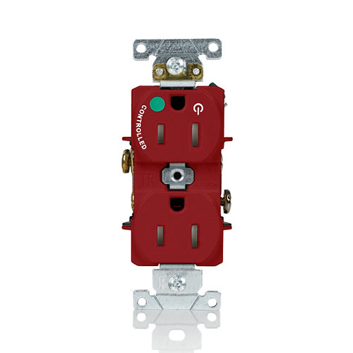 Leviton 15A 125V Duplex Receptacle/Outlet Hospital Grade Tamper-Resistant Single Marked Controlled NEMA 5-15R 2-Pole 3-Wire Self-Grounding Red (T8200-1PR)