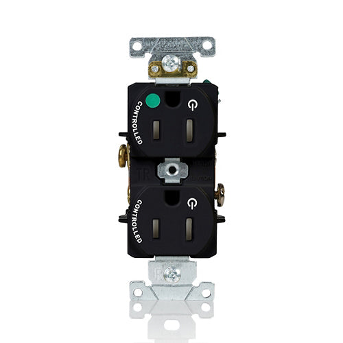 Leviton 15A 125V Duplex Receptacle/Outlet Hospital Grade Tamper-Resistant Dual Marked Controlled NEMA 5-15R 2-Pole 3-Wire Self-Grounding Black (T8200-2PE)