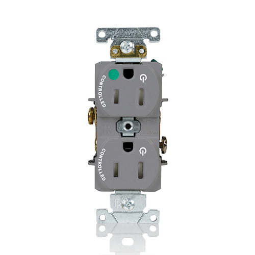 Leviton 15A 125V Duplex Receptacle/Outlet Hospital Grade Tamper-Resistant Dual Marked Controlled NEMA 5-15R 2-Pole 3-Wire Self-Grounding Gray (T8200-2PG)