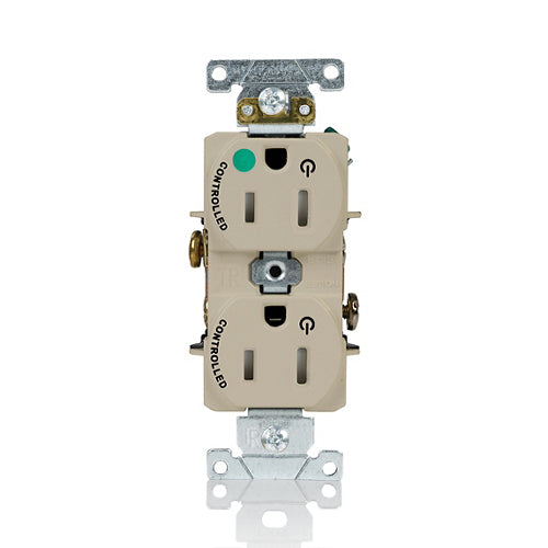 Leviton 15A 125V Duplex Receptacle/Outlet Hospital Grade Tamper-Resistant Dual Marked Controlled NEMA 5-15R 2-Pole 3-Wire Self-Grounding Ivory (T8200-2PI)