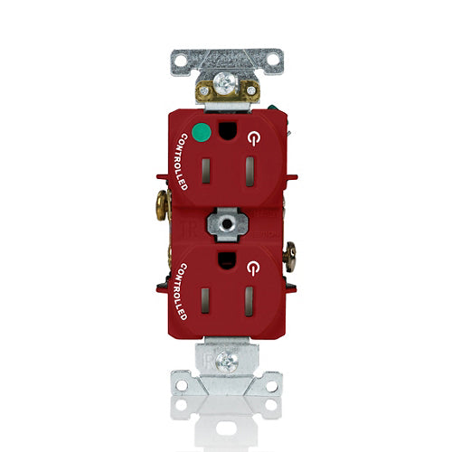 Leviton 15A 125V Duplex Receptacle/Outlet Hospital Grade Tamper-Resistant Dual Marked Controlled NEMA 5-15R 2-Pole 3-Wire Self-Grounding Red (T8200-2PR)
