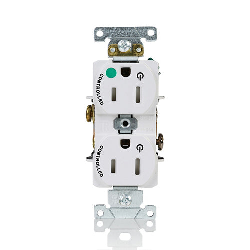 Leviton 15A 125V Duplex Receptacle/Outlet Hospital Grade Tamper-Resistant Dual Marked Controlled NEMA 5-15R 2-Pole 3-Wire Self-Grounding White (T8200-2PW)