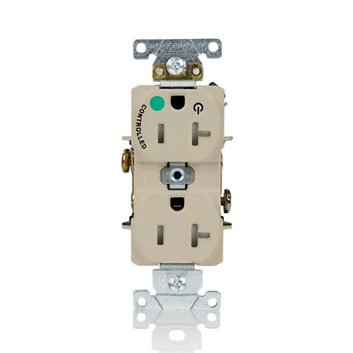 Leviton 20A 125V Duplex Receptacle/Outlet Hospital Grade Tamper-Resistant Single Marked Controlled NEMA 5-20R 2-Pole 3-Wire Self Grounding Ivory (T8300-1PI)