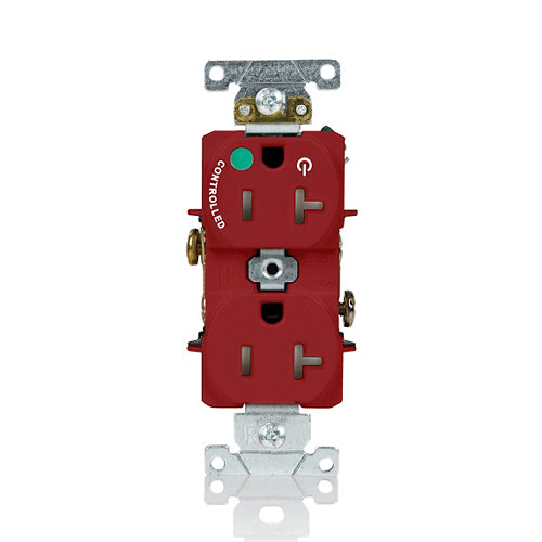 Leviton 20A 125V Duplex Receptacle/Outlet Hospital Grade Tamper-Resistant Single Marked Controlled NEMA 5-20R 2-Pole 3-Wire Self Grounding Red (T8300-1PR)