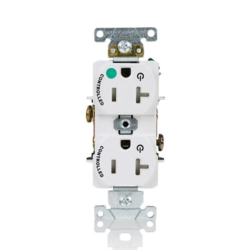 Leviton 20A 125V Duplex Receptacle/Outlet Hospital Grade Tamper-Resistant Dual Marked Controlled NEMA 5-20R 2-Pole 3-Wire Self Grounding White (T8300-2PW)