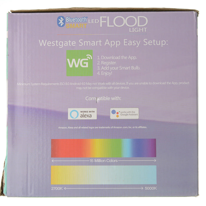 Westgate Manufacturing Bluetooth WG APP Compatible RGBW Floodlight 60 Degree Lens 120-277V 30W (TC-FL-36W-RGBW-BT-BR)