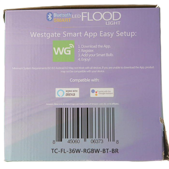 Westgate Manufacturing Bluetooth WG APP Compatible RGBW Floodlight 60 Degree Lens 120-277V 30W (TC-FL-36W-RGBW-BT-BR)