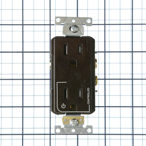 Leviton Decora Plus Duplex Receptacle Outlet Heavy-Duty Industrial Spec Grade Split-Circuit One Outlet Marked Controlled 15 Amp 125V Back Or Side Wire Brown (TDR15-S1)
