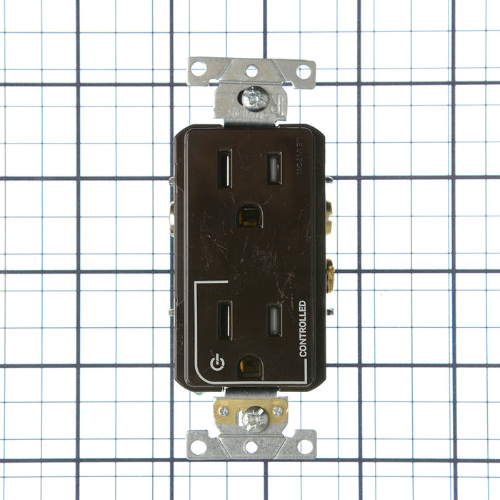 Leviton Decora Plus Duplex Receptacle Outlet Heavy-Duty Industrial Spec Grade Split-Circuit One Outlet Marked Controlled 15 Amp 125V Back Or Side Wire Brown (TDR15-S1)