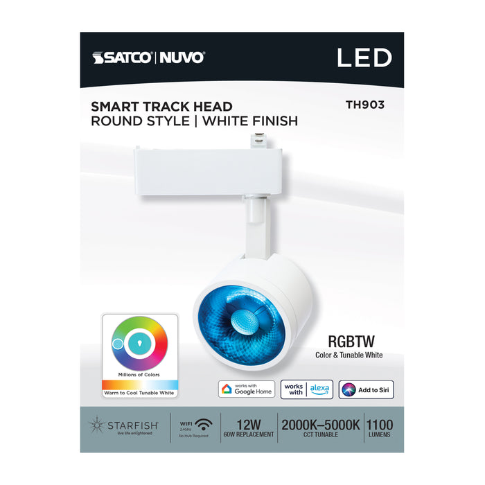 SATCO/NUVO Smart LED Track Head Round 12W 1100Lm 120V Starfish Enabled RGBTW Matte White Finish (TH903)