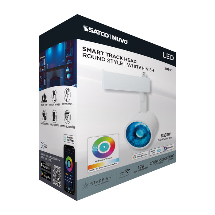 SATCO/NUVO Smart LED Track Head Round 12W 1100Lm 120V Starfish Enabled RGBTW Matte White Finish (TH903)