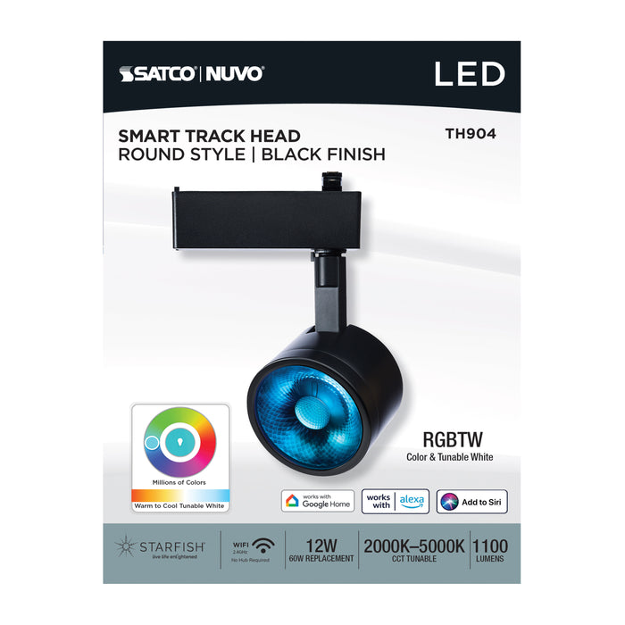 SATCO/NUVO Smart LED Track Head Round 12W 1100Lm 120V Starfish Enabled RGBTW Matte Black Finish (TH904)