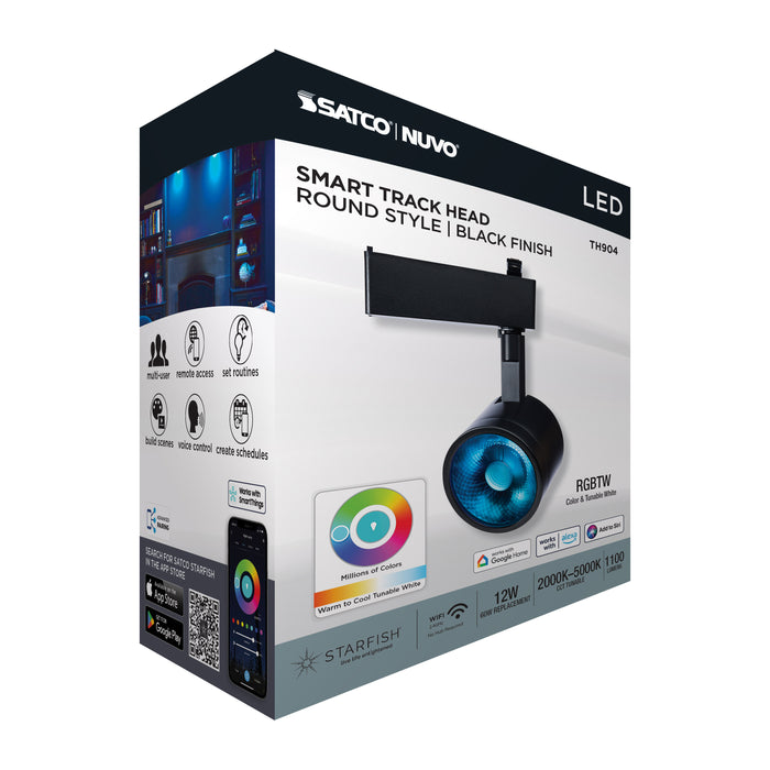SATCO/NUVO Smart LED Track Head Round 12W 1100Lm 120V Starfish Enabled RGBTW Matte Black Finish (TH904)