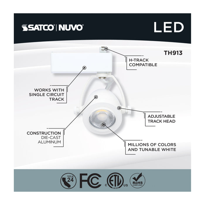 SATCO/NUVO Smart LED Track Head Pinch Back 12W 1100Lm 120V Starfish Enabled RGBTW Matte White Finish (TH913)