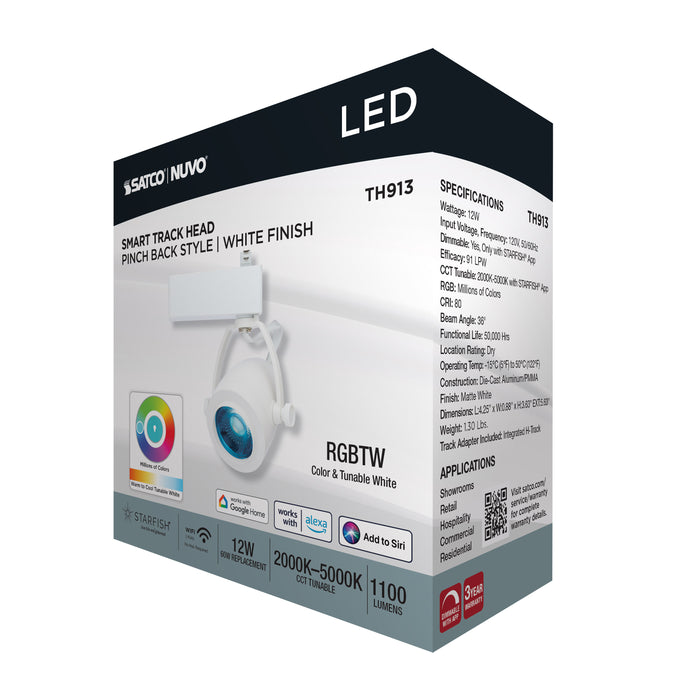 SATCO/NUVO Smart LED Track Head Pinch Back 12W 1100Lm 120V Starfish Enabled RGBTW Matte White Finish (TH913)