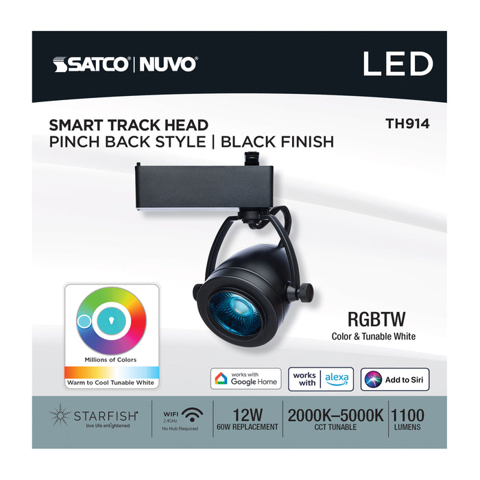 SATCO/NUVO Smart LED Track Head Pinch Back 12W 1100Lm 120V Starfish Enabled RGBTW Matte Black Finish (TH914)
