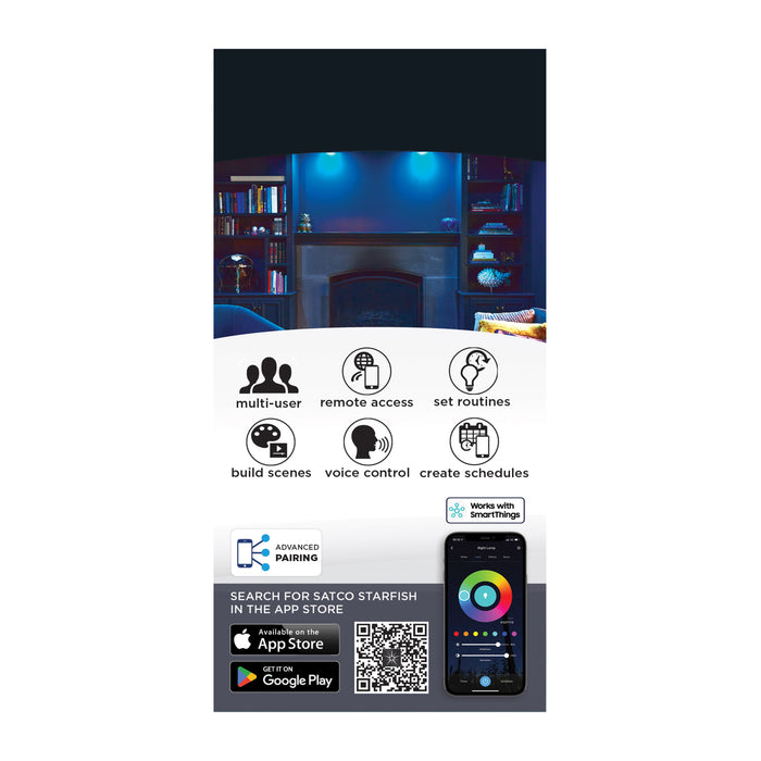 SATCO/NUVO Smart LED Track Head Pinch Back 12W 1100Lm 120V Starfish Enabled RGBTW Matte Black Finish (TH914)