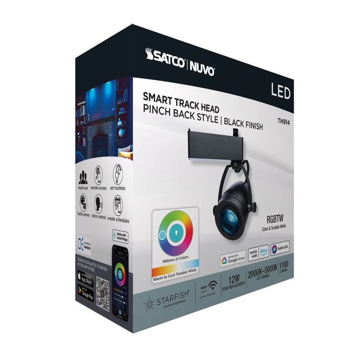SATCO/NUVO Smart LED Track Head Pinch Back 12W 1100Lm 120V Starfish Enabled RGBTW Matte Black Finish (TH914)