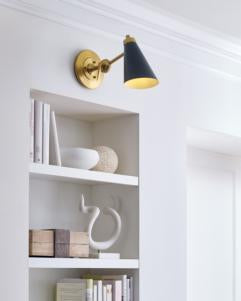 Generation Lighting Signoret Task Sconce Burnished Brass Finish With Midnight Black Steel Shade (TW1061BBS)
