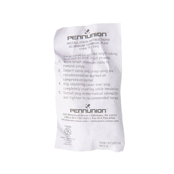 Penn Union Aluminum Terminal Plug - Center Pin 2 Str. (TP2)