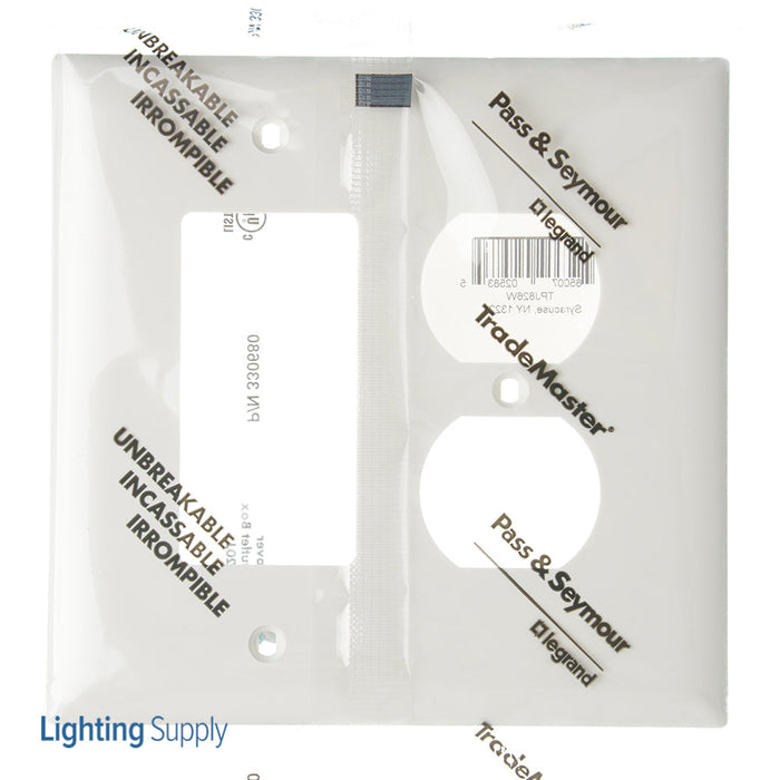 Pass And Seymour Trademaster Wall Plate Jumbo 2-Gang 1 Duplex Decorator White (TPJ826W)