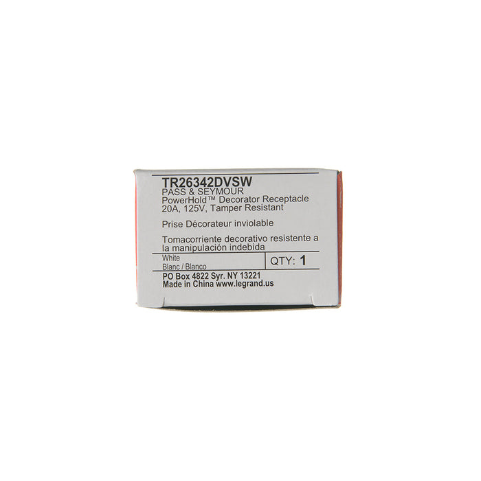 Pass and Seymour Powerhold Decorator Receptacle 20A/125V White (TR26342DVSW)
