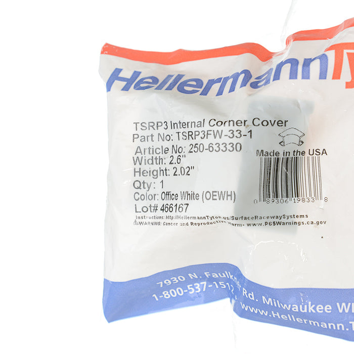 HellermannTyton Internal Corner Cover 1-3/4 Inch 1 Inch Bend Radius PVC Office White 1 Per Bag (TSRP3FW-33-1)