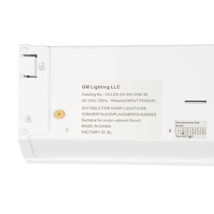 GM Lighting 120V LumenTask LED Undercabinet 17.2W 1131Lm 3000K 90 CRI 24 Inch [610Mm] White (UCLED-24-WH-DIM-30)