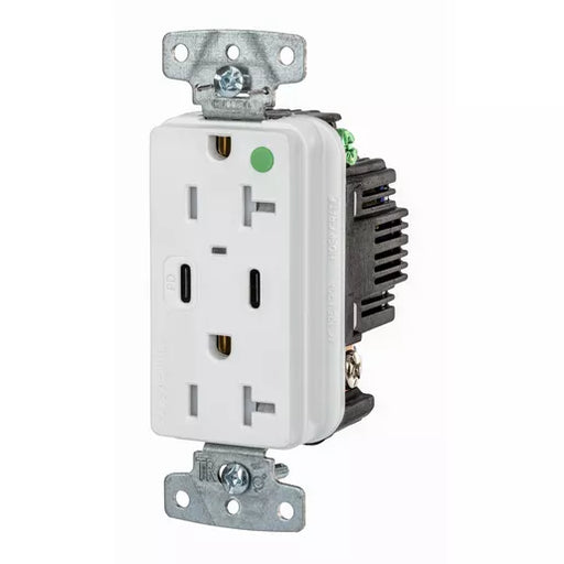 Bryant USB Charger Hospital Grade Receptacle 20A 125V Duplex Power Delivery 55W Type C Ports NEMA 5-2OR White (USB8300CPDW)