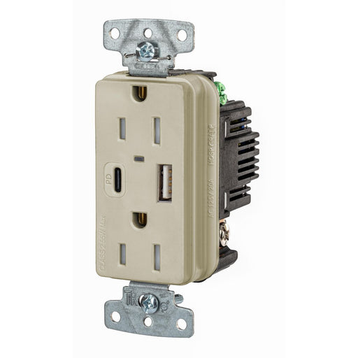 Bryant USB Charger Receptacle 15A 125V Duplex Power Delivery 55W Type AC Ports NEMA 5-15R Ivory (USBB15ACPDI)