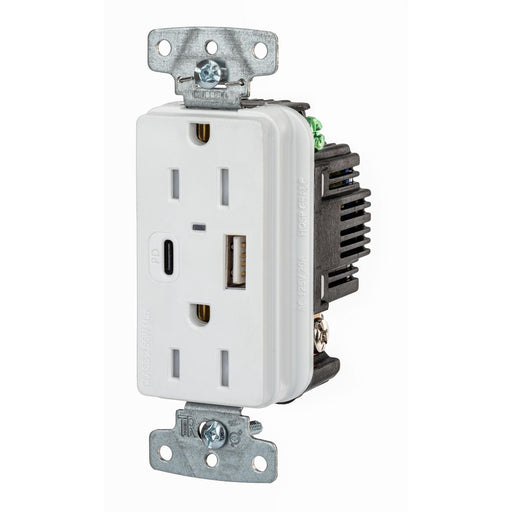 Bryant USB Charger Receptacle 15A 125V Duplex Power Delivery 55W Type AC Ports NEMA 5-15R White (USBB15ACPDW)