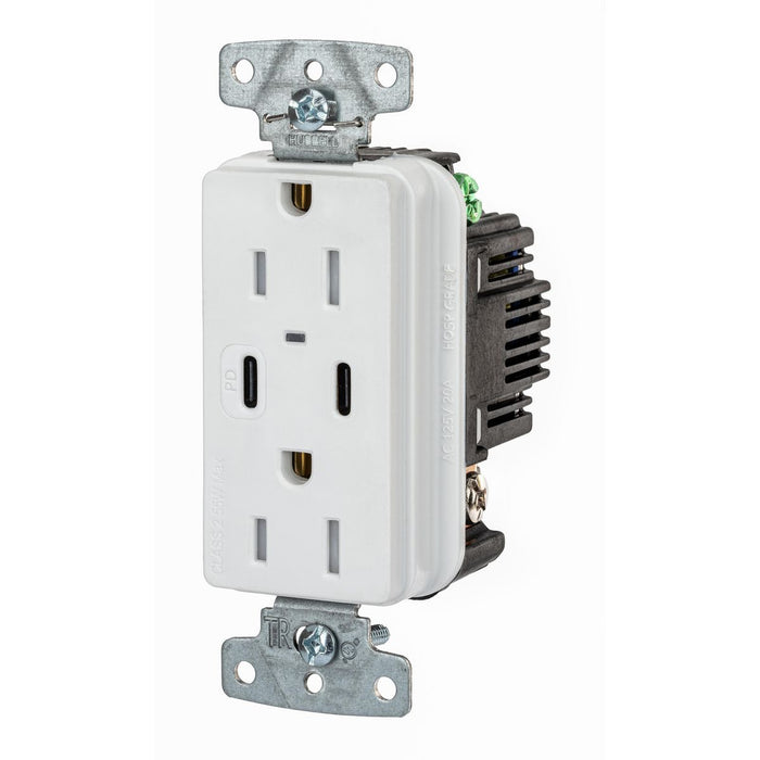 Bryant USB Charger Receptacle 15A 125V Duplex Power Delivery 55W Type C Ports NEMA 5-15R White (USBB15CPDW)