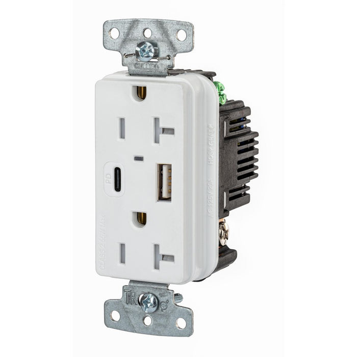 Bryant USB Charger Receptacle 20A 125V Duplex Power Delivery 55W Type AC Ports NEMA 5-20R White (USBB20ACPDW)