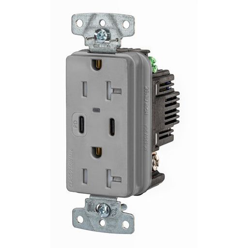 Bryant USB Charger Receptacle 20A 125V Duplex Power Delivery 55W Type C Ports NEMA 5-20R Gray (USBB20CPDGY)