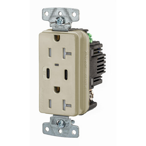 Bryant USB Charger Receptacle 20A 125V Duplex Power Delivery 55W Type C Ports NEMA 5-20R Ivory (USBB20CPDI)