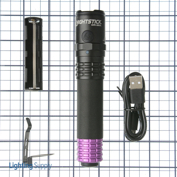 Nightstick Metal USB Dual-Light Flashlight White Spot UV Flood Li-Ion Black (UVR-588XL)