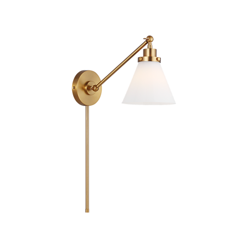 Generation Lighting Wellfleet One-Arm Cone Sconce In Burnished Brass With Milk Glass Shade (CW1121BBSMG)
