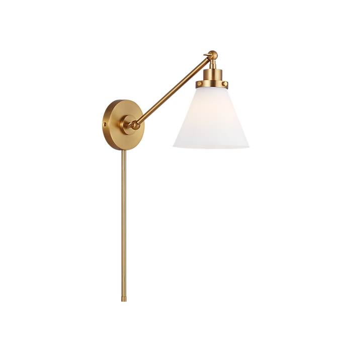 Generation Lighting Wellfleet One-Arm Cone Sconce In Burnished Brass With Milk Glass Shade (CW1121BBSMG)
